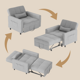 Asofer 3-in-1 Convertible Sofa Chair Bed, Extended Version with Adjustable Backrest for Living Room, Office, Study，Game Room，Gray