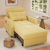 Sofa Bed Chair Convertible, Sleeper Chair with Pull-Out Bed, 3-in-1 Futon Couch with Reclining Backrest and Side Pocket, Yellow