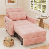 Sofa Bed Chair Convertible, Sleeper Chair with Pull-Out Bed, 3-in-1 Futon Couch with Reclining Backrest and Side Pocket, Pink