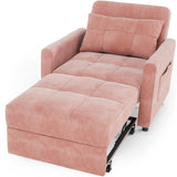 Sofa Bed Chair Convertible, Sleeper Chair with Pull-Out Bed, 3-in-1 Futon Couch with Reclining Backrest and Side Pocket, Pink