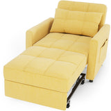 Sofa Bed Chair Convertible, Sleeper Chair with Pull-Out Bed, 3-in-1 Futon Couch with Reclining Backrest and Side Pocket, Yellow