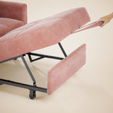 Sofa Bed Chair Convertible, Sleeper Chair with Pull-Out Bed, 3-in-1 Futon Couch with Reclining Backrest and Side Pocket, Pink