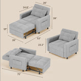 Asofer 3-in-1 Convertible Gray Sofa Bed for Small Spaces, Wide Single Bed, Adjustable Backrest