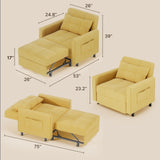 Sofa Bed Chair Convertible, Sleeper Chair with Pull-Out Bed, 3-in-1 Futon Couch with Reclining Backrest and Side Pocket, Yellow