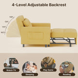 Sofa Bed Chair Convertible, Sleeper Chair with Pull-Out Bed, 3-in-1 Futon Couch with Reclining Backrest and Side Pocket, Yellow