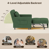 Sofa Bed Chair Convertible, Sleeper Chair with Pull-Out Bed, 3-in-1 Futon Couch with Reclining Backrest and Side Pocket, Green