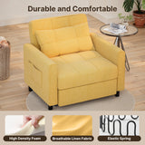 Sofa Bed Chair Convertible, Sleeper Chair with Pull-Out Bed, 3-in-1 Futon Couch with Reclining Backrest and Side Pocket, Yellow