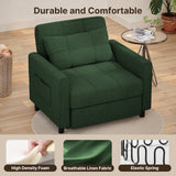 Sofa Bed Chair Convertible, Sleeper Chair with Pull-Out Bed, 3-in-1 Futon Couch with Reclining Backrest and Side Pocket, Green