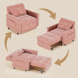 Sofa Bed Chair Convertible, Sleeper Chair with Pull-Out Bed, 3-in-1 Futon Couch with Reclining Backrest and Side Pocket, Pink