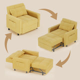 Sofa Bed Chair Convertible, Sleeper Chair with Pull-Out Bed, 3-in-1 Futon Couch with Reclining Backrest and Side Pocket, Yellow