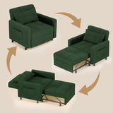 Sofa Bed Chair Convertible, Sleeper Chair with Pull-Out Bed, 3-in-1 Futon Couch with Reclining Backrest and Side Pocket, Green