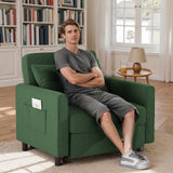 Sofa Bed Chair Convertible, Sleeper Chair with Pull-Out Bed, 3-in-1 Futon Couch with Reclining Backrest and Side Pocket, Green