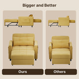 Sofa Bed Chair Convertible, Sleeper Chair with Pull-Out Bed, 3-in-1 Futon Couch with Reclining Backrest and Side Pocket, Yellow