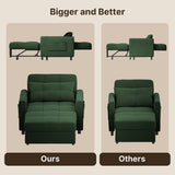Sofa Bed Chair Convertible, Sleeper Chair with Pull-Out Bed, 3-in-1 Futon Couch with Reclining Backrest and Side Pocket, Green