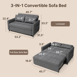 3 in 1 Convertible Sofa Bed,Asofer Modern Pull Out Couch Sleeper Bed with Adjustable Backrest,Loveseat Couch with Pockets for Living Room Apartment Office,Dark Gray