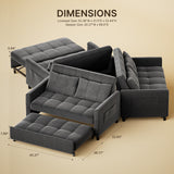 3 in 1 Convertible Sofa Bed,Asofer Modern Pull Out Couch SleeperBed with AdjustableBackrest,Loveseat Couch with Pockets for Apartment Office,Velvet Gray