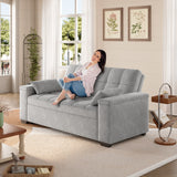 Asofer Sofa Bed, Loveseat Sofabed with Pull Out Couch, 3 in 1 Linen Fabric Futon Couches for Living Room Furniture, Full Size (Light Gray）)