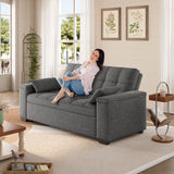 Aiho Convertible Sofa Bed with Storage Armrest & Adjustable Backrest, Pull out Sofa Bed for Living Room, Bedroom, Dark Gray