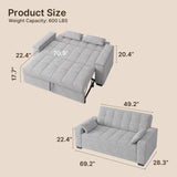 Asofer 3 in 1 Convertible Sofa Bed with Pull Out Couch, Storage armrests, Adjustable Backrest, Light Grey
