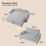 Asofer Sofa Bed, Loveseat Sofabed with Pull Out Couch, 3 in 1 Linen Fabric Futon Couches for Living Room Furniture, Full Size (Light Gray）)