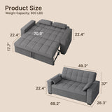Aiho Convertible Sofa Bed with Storage Armrest & Adjustable Backrest, Pull out Sofa Bed for Living Room, Bedroom, Dark Gray