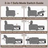 Sofa Bed Chair, Asofer 3-in-1 Convertible Sleeper Sofa with Storage, Adjustable Backrest for Small Space, Apartment, Dark Grey