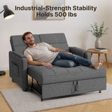 Sofa Bed Chair, Asofer 3-in-1 Convertible Sleeper Sofa with Storage, Adjustable Backrest for Small Space, Apartment, Dark Grey