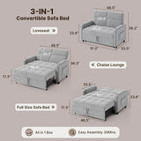 Sofa Bed Chair, Asofer 3-in-1 Convertible Sleeper Sofa with Storage, Adjustable Backrest for Small Space, Apartment, Light Gray