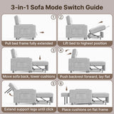 Sofa Bed Chair, Asofer 3-in-1 Convertible Sleeper Sofa with Storage, Adjustable Backrest for Small Space, Apartment, Light Gray