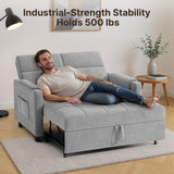 Sofa Bed Chair, Asofer 3-in-1 Convertible Sleeper Sofa with Storage, Adjustable Backrest for Small Space, Apartment, Light Gray