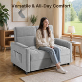 Sofa Bed Chair, Asofer 3-in-1 Convertible Sleeper Sofa with Storage, Adjustable Backrest for Small Space, Apartment, Light Gray