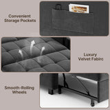 Sofa Bed Chair, Asofer 3-in-1 Convertible Sleeper Sofa with Storage, Adjustable Backrest for Small Space, Apartment, Velvet Grey
