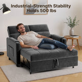 Sofa Bed Chair, Asofer 3-in-1 Convertible Sleeper Sofa with Storage, Adjustable Backrest for Small Space, Apartment, Velvet Grey