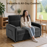 Sofa Bed Chair, Asofer 3-in-1 Convertible Sleeper Sofa with Storage, Adjustable Backrest for Small Space, Apartment, Velvet Grey