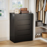 Aiho 6 Drawer Dresser, Black Wood Storage Cabinet with Cutout Handles for Bedroom