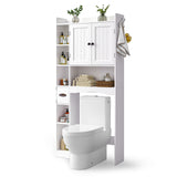 Over The Toilet Storage Cabinet with 2 Doors, Paper Holder and Racks, Adjustable Shelf, Bottom Bar, for Bathroom, Laundry - White