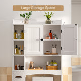 Over The Toilet Storage Cabinet with 2 Doors, Paper Holder and Racks, Adjustable Shelf, Bottom Bar, for Bathroom, Laundry - White