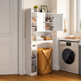 Over The Toilet Storage Cabinet with 2 Doors, Paper Holder and Racks, Adjustable Shelf, Bottom Bar, for Bathroom, Laundry - White
