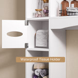 Over The Toilet Storage Cabinet with 2 Doors, Paper Holder and Racks, Adjustable Shelf, Bottom Bar, for Bathroom, Laundry - White