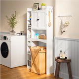 Over The Toilet Storage Cabinet with 2 Doors, Paper Holder and Racks, Adjustable Shelf, Bottom Bar, for Bathroom, Laundry - White