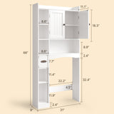 Over The Toilet Storage Cabinet with 2 Doors, Paper Holder and Racks, Adjustable Shelf, Bottom Bar, for Bathroom, Laundry - White