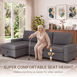 80" Convertible Sleeper Sofa Bed, Asofer Pull Out Couch with Reversible Storage Chaise, 3-Seater Sectional Couches for Small Space, Apartment & Living Room, Dark gray