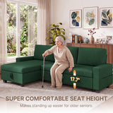 80" Convertible Sleeper Sofa Bed, Asofer Pull Out Couch with Reversible Storage Chaise, 3-Seater Sectional Couches for Small Space, Apartment & Living Room, Green