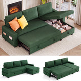 80" L Shaped Couch, Lofka Sectional Sleeper Sofa with Pull Out Bed, Convertible Sofa Bed with Reversible Storage Chaise for Living Room, Green