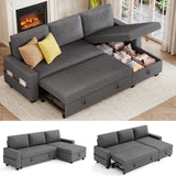 80" Convertible Sleeper Sofa Bed, Asofer Pull Out Couch with Reversible Storage Chaise, 3-Seater Sectional Couches for Small Space, Apartment & Living Room, Dark gray