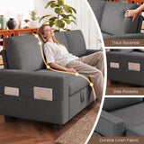 80" Convertible Sleeper Sofa Bed, Asofer Pull Out Couch with Reversible Storage Chaise, 3-Seater Sectional Couches for Small Space, Apartment & Living Room, Dark gray