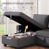 80" Convertible Sleeper Sofa Bed, Asofer Pull Out Couch with Reversible Storage Chaise, 3-Seater Sectional Couches for Small Space, Apartment & Living Room, Dark gray