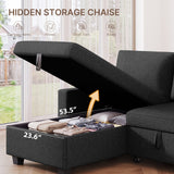 80" Convertible Sleeper Sofa Bed, Asofer Pull Out Couch with Reversible Storage Chaise, 3-Seater Sectional Couches for Small Space, Apartment & Living Room, Black