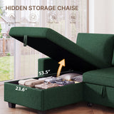 80" Convertible Sleeper Sofa Bed, Asofer Pull Out Couch with Reversible Storage Chaise, 3-Seater Sectional Couches for Small Space, Apartment & Living Room, Green