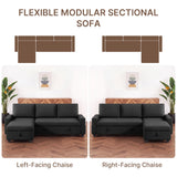 80" Convertible Sleeper Sofa Bed, Asofer Pull Out Couch with Reversible Storage Chaise, 3-Seater Sectional Couches for Small Space, Apartment & Living Room, Black